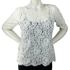 The Limited Lace 3/4 Sleeve Sheer Blouse Womens Size S Stretchy Comfort